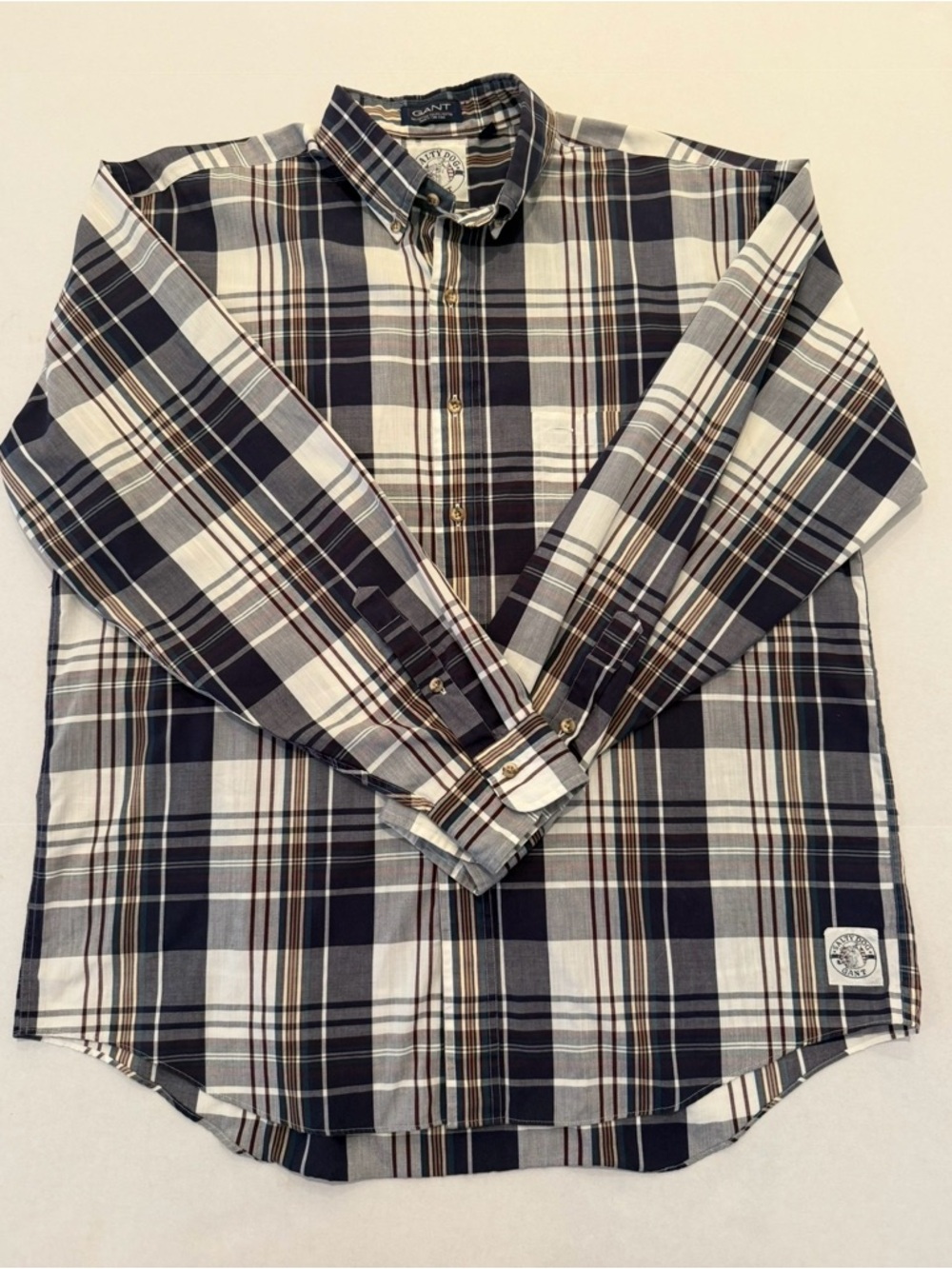 Vintage 80s 90s Gant Salty Dog Long Sleeve Shirt Men's Sz Large Blue Plaid